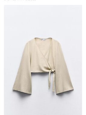 Zara Cream Wrap Crop Top with Tie